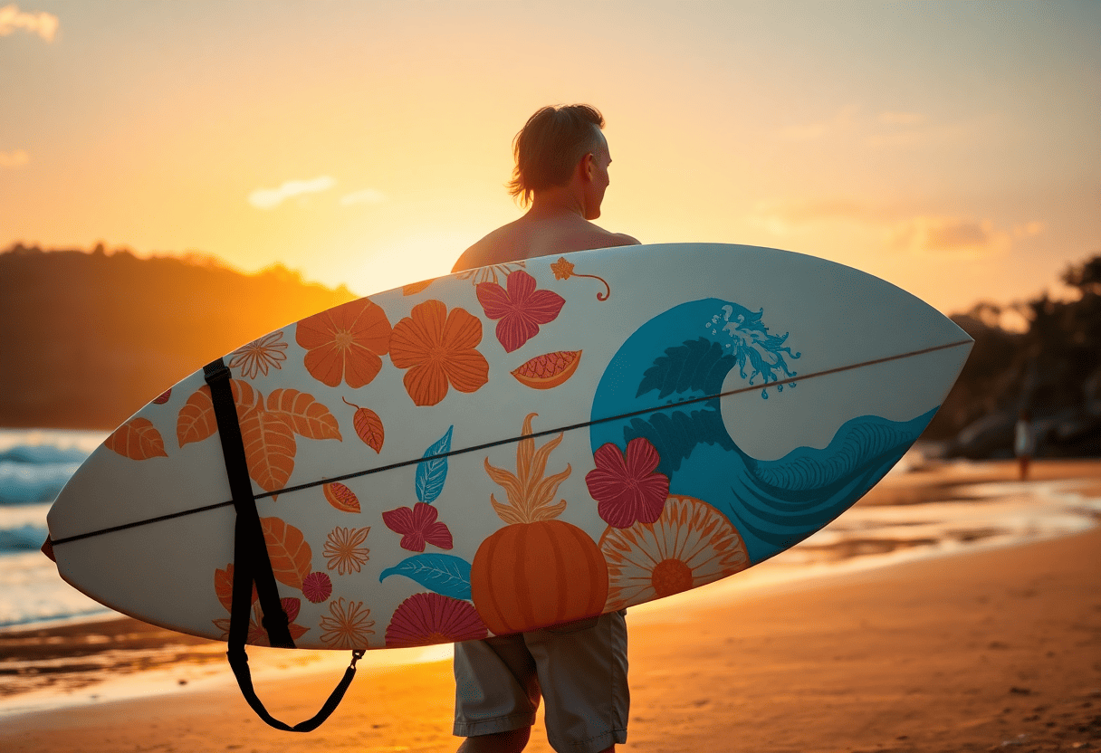 SWAG surfboard cover on Bali beach